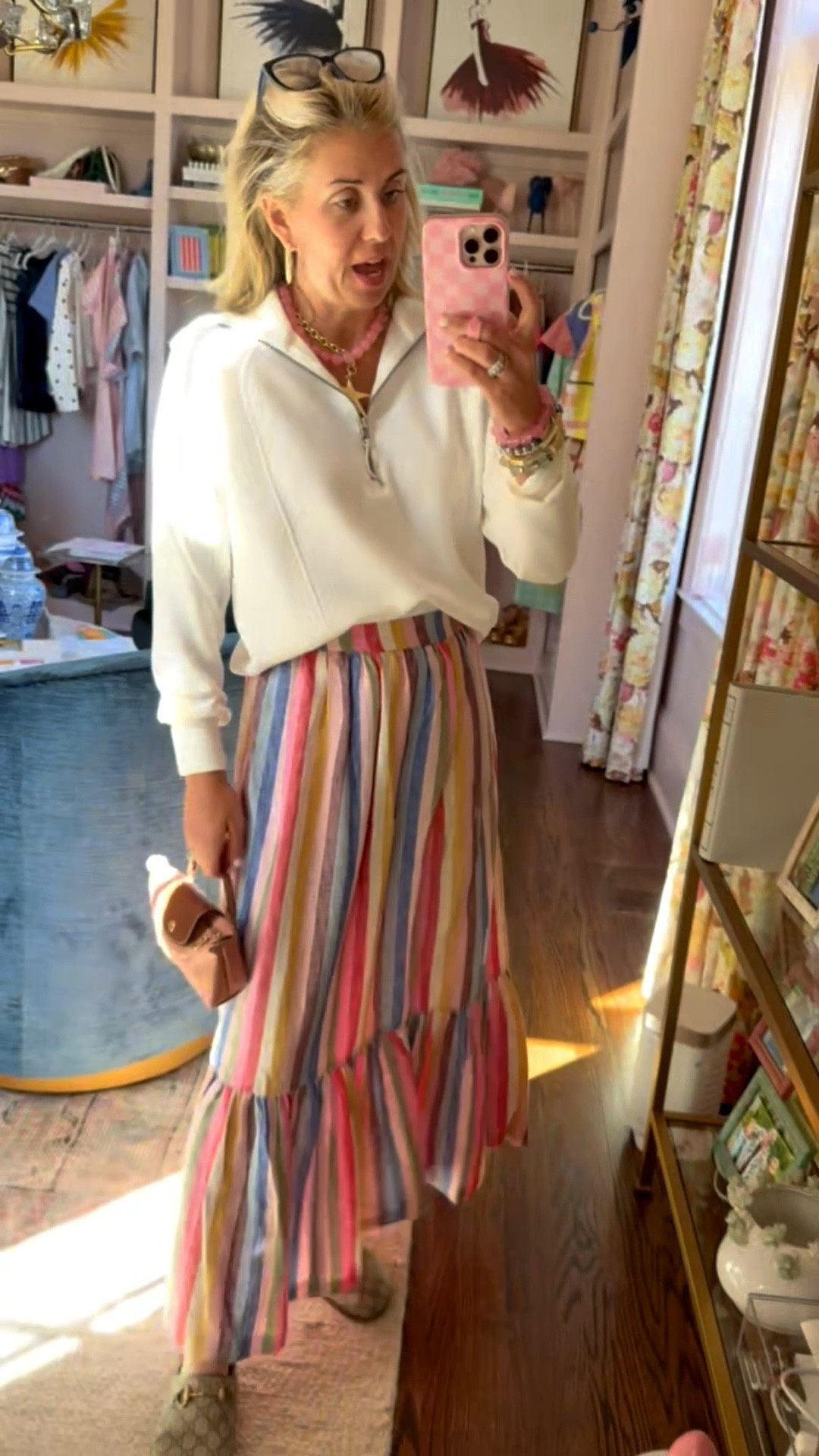 This is how you wear spring now! Obsessed with this skirt from Boden. They are killing it this spring. I’ll link the code below for my top, skirt & jewels. I’m in xs in half zip & 2 in skirt and 38 mules. 
*Use Boden code XRCM for 15% off new styles
*Use Catherine20 for 20% off my new bracelet stack & necklace

*be sure to use code LTKSPANX for 20% off (almost) sitewide through 3/15!

#LTKgrwm #LTKmomlife #LTKdayinmylife
