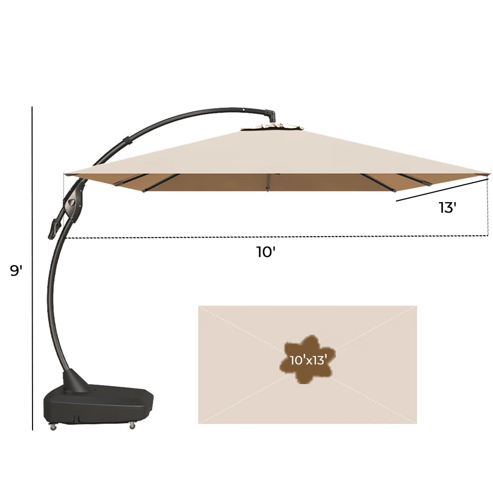 Kappel 10 x 13 Ft Rectangular Tilt Adjustable Curved Cantilever Umbrella with Base | Wayfair North America