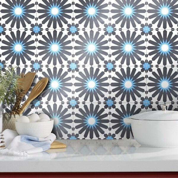 Alhambra in Black and Blue Handmade 8x8-in Moroccan Tiles (Pack 12) | Bed Bath & Beyond