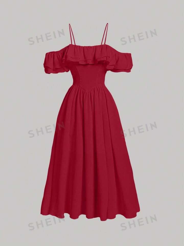 SHEIN MOD Cold Shoulder Ruffle Trim Dress | SHEIN