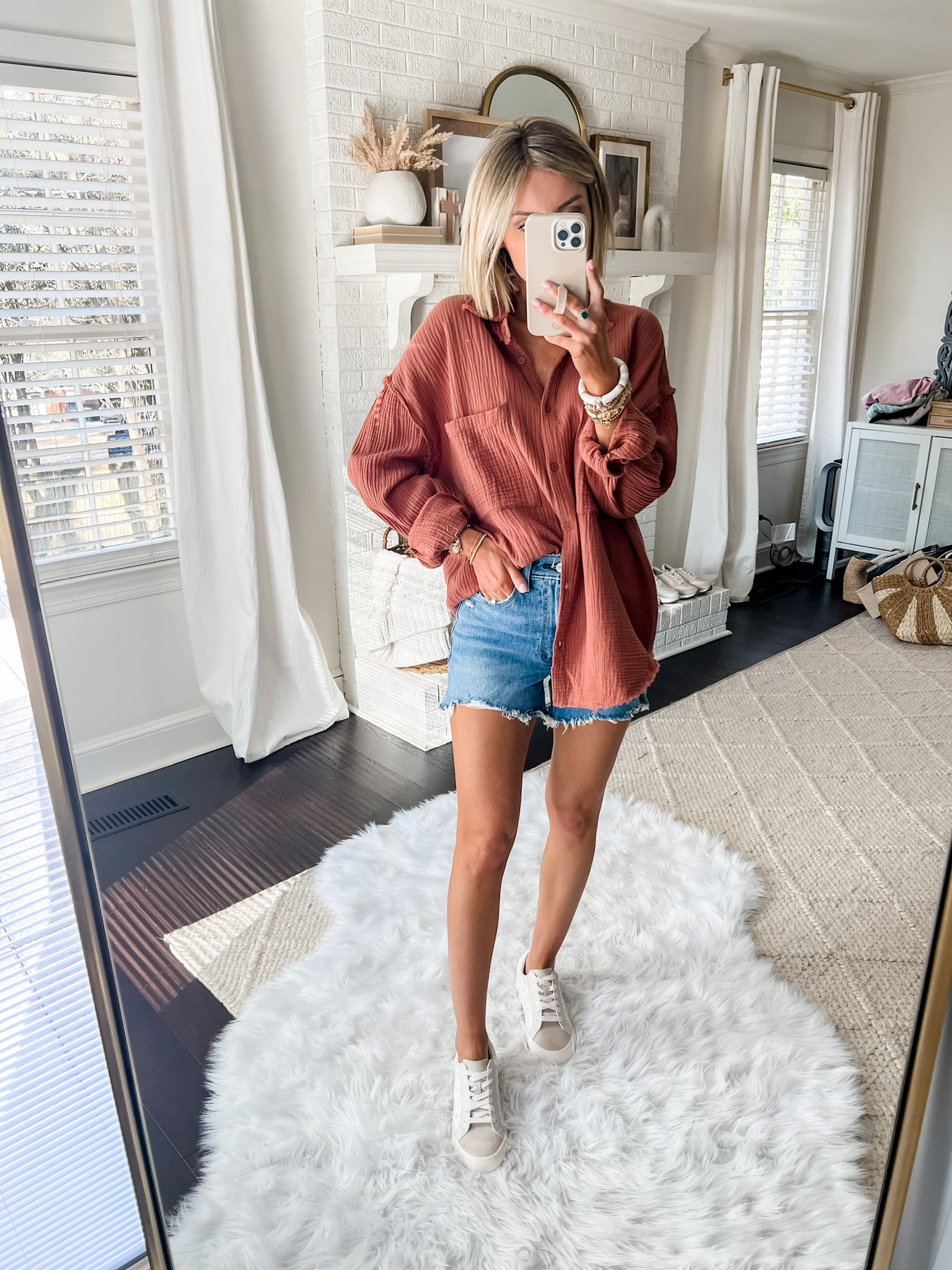 Casual outfit idea! Loverly Grey is wearing a small in the button down and a 25 in the denim shorts! 

#LTKFind #LTKSeasonal #LTKstyletip