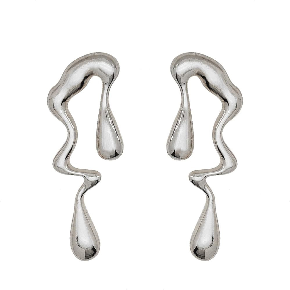 Irregular Waterdrop Earrings for Women Liquid Metal Earrings Thick Hypoallergenic Dangle Earrings... | Amazon (US)