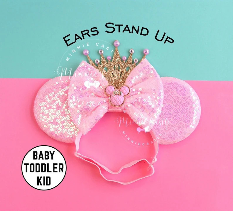 Mickey Ears with Crown, Minnie Ears, Baby Toddlers Minnie Ears, Pink Mouse Ears, Minnie Charm Mou... | Etsy (Global)
