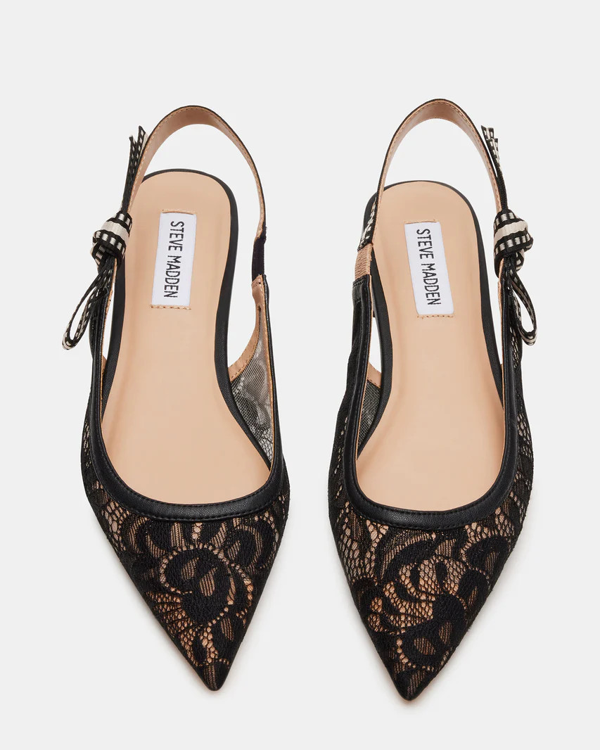 OLSEN Black Lace Slingback Pointed Toe Ballet Flat | Women's Flats | Steve Madden (US)