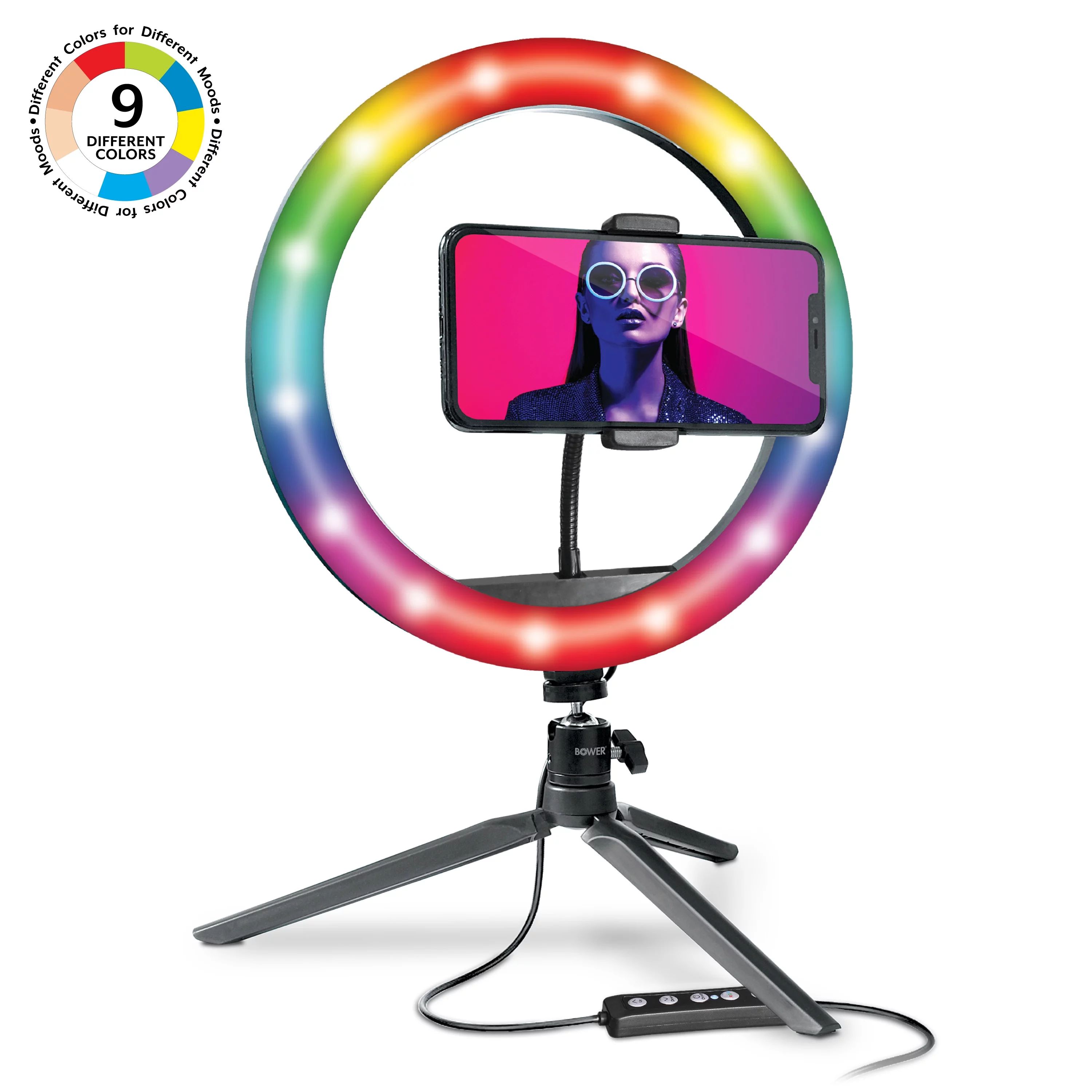 Bower 10" RGB Mobile Selfie LED Ring Light Studio Kit with Special Effects; Black - Walmart.com | Walmart (US)