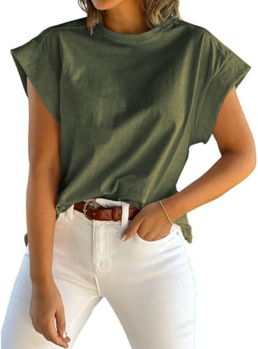 ZDC Women's Cap Sleeve Tank Tops Summer Crew Neck T Shirts Basic Loose Fit Solid Tee | Amazon (US)