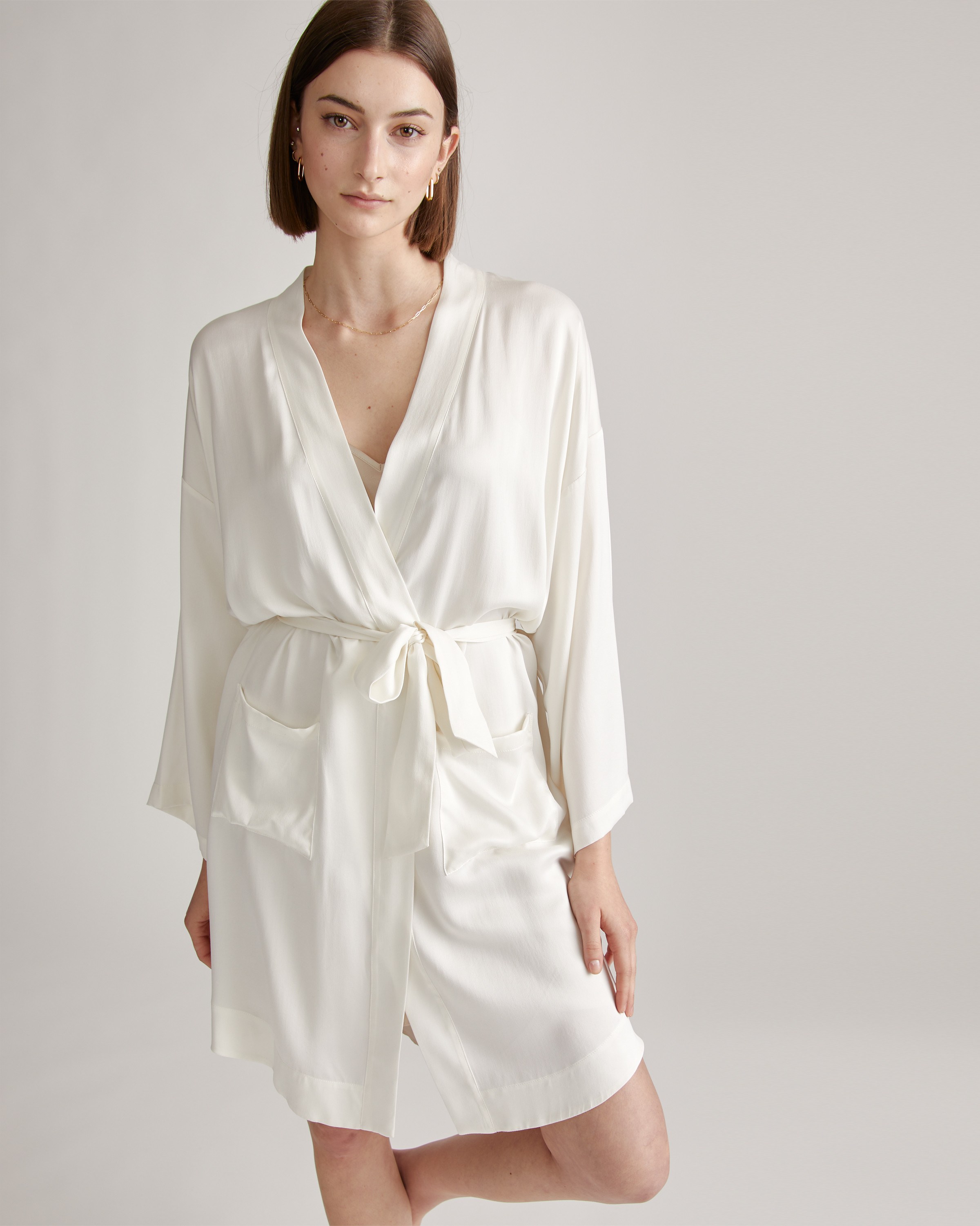 Quince | Women's Robe in Ivory, Size Small, Mulberry Silk | Quince
