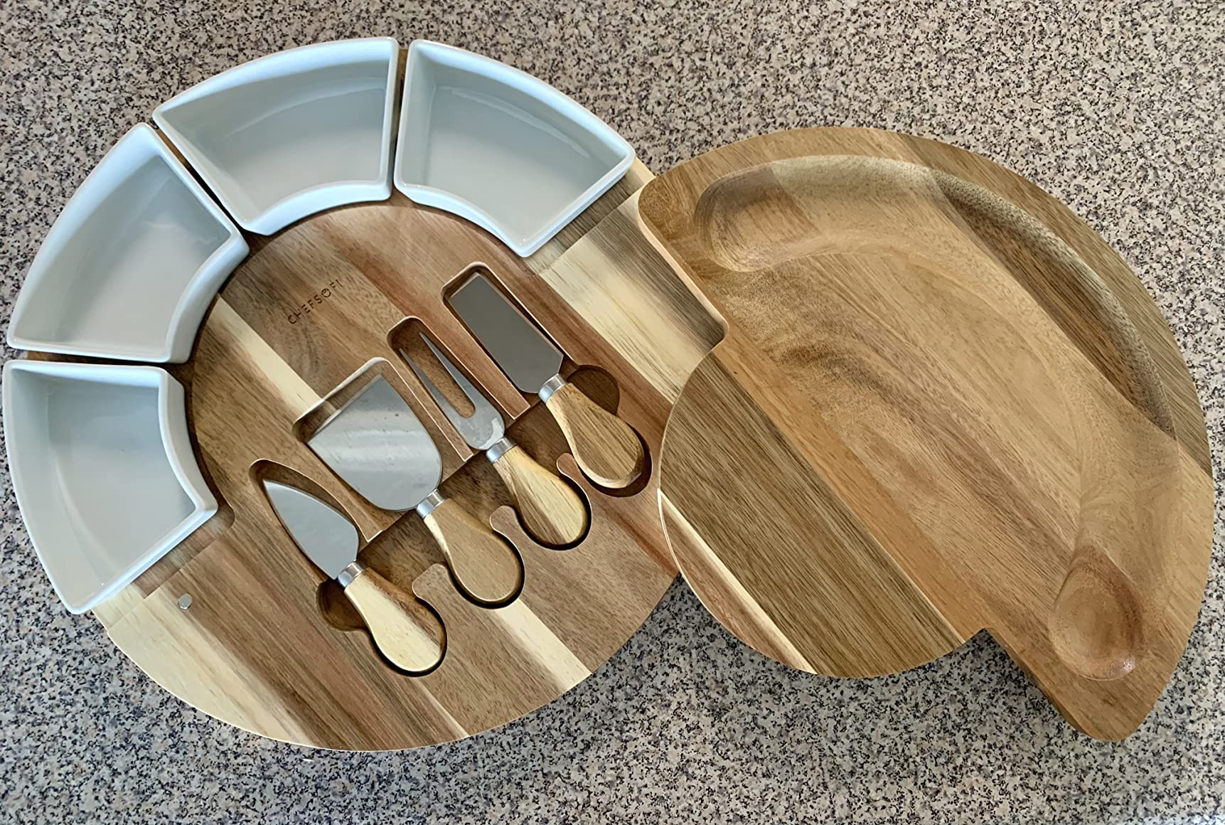 Charcuterie Cheese Board and Platter Set - Made from Acacia Wood - US Patented 13 inch Cheese Cutting Board and Knife for Entertaining and Serving - 4 Knives and 4 Bowls | Amazon (US)