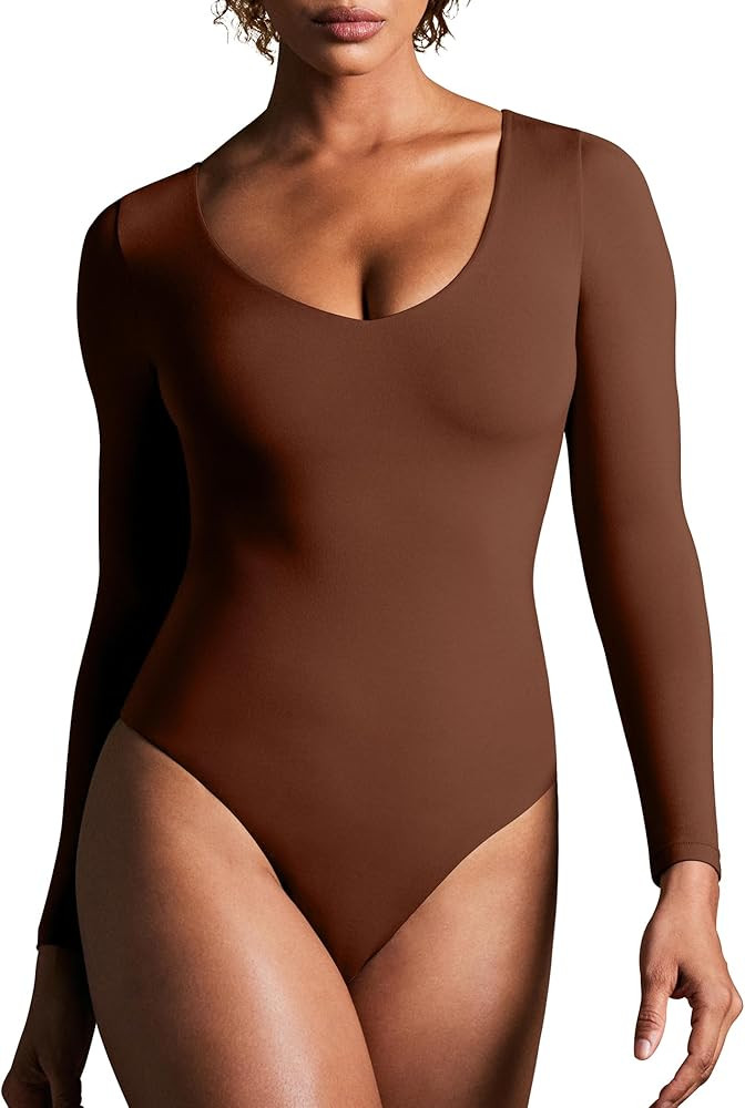 IUGA Long Sleeve Body Suits for Womens Tummy Control Shapewear Bodysuits for Women V Neck Bodysui... | Amazon (US)