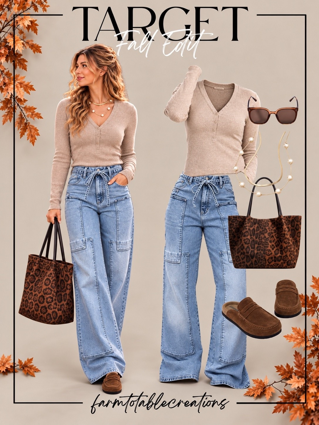 Target Fall Fashion Edit | Casual Chic & Cozy Neutrals 🍂🤎

Effortlessly chic with a touch of fall flair! 🤎🍁 This Target outfit is the perfect combination of casual comfort and everyday style. The soft beige button-front sweater pairs beautifully with relaxed wide-leg cargo jeans, creating an easy, laid-back look that’s still polished. Add cozy brown suede clogs, a statement leopard print tote, and delicate pearl jewelry for the prettiest finishing touches!

Whether you’re heading out for a coffee run, browsing your favorite fall shops, enjoying a weekend brunch, or running errands, this outfit is one you’ll want to wear on repeat. I love how the warm neutral tones, trendy denim, and pop of leopard print come together for a timeless yet stylish fall look! ✨

Follow @farmtotablecreations on Instagram for more cozy home finds and trending decor.

#LTKStyle #LTKFashion #LTKSeasonal #TargetFinds #TargetStyle #TargetFashion #FallFashion #FallOutfitIdeas #CasualFallOutfit #CozyFallStyle #NeutralOutfits #LeopardPrintBag #WideLegJeans #CargoJeans #FallWardrobe #EverydayOutfits #AffordableFashion #BrownSuedeClogs #AutumnStyle #TargetOutfits