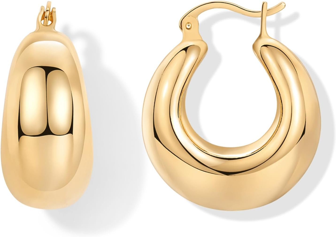 PAVOI 14K Gold Plated Oval Chunky Hoop Earrings for Women, Dangle Earrings | Amazon (US)
