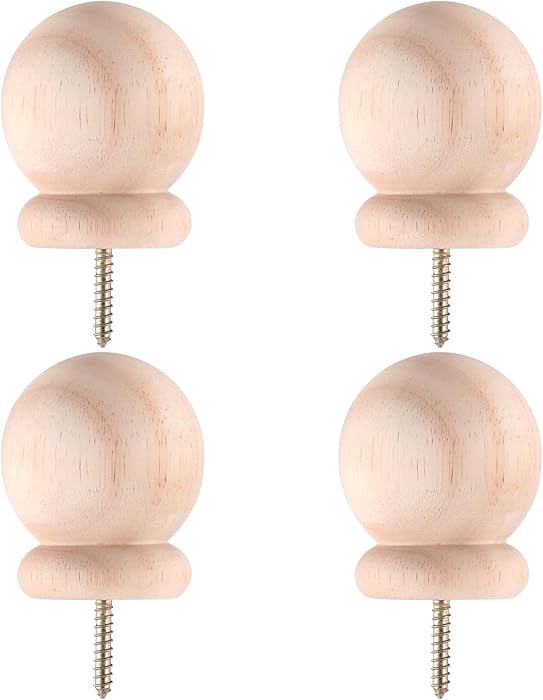 4 Pack 2.5" Round Wood Ball Curtain Rod Finial with Screw Newel Post Cap Wooden Finials Decorativ... | Amazon (US)