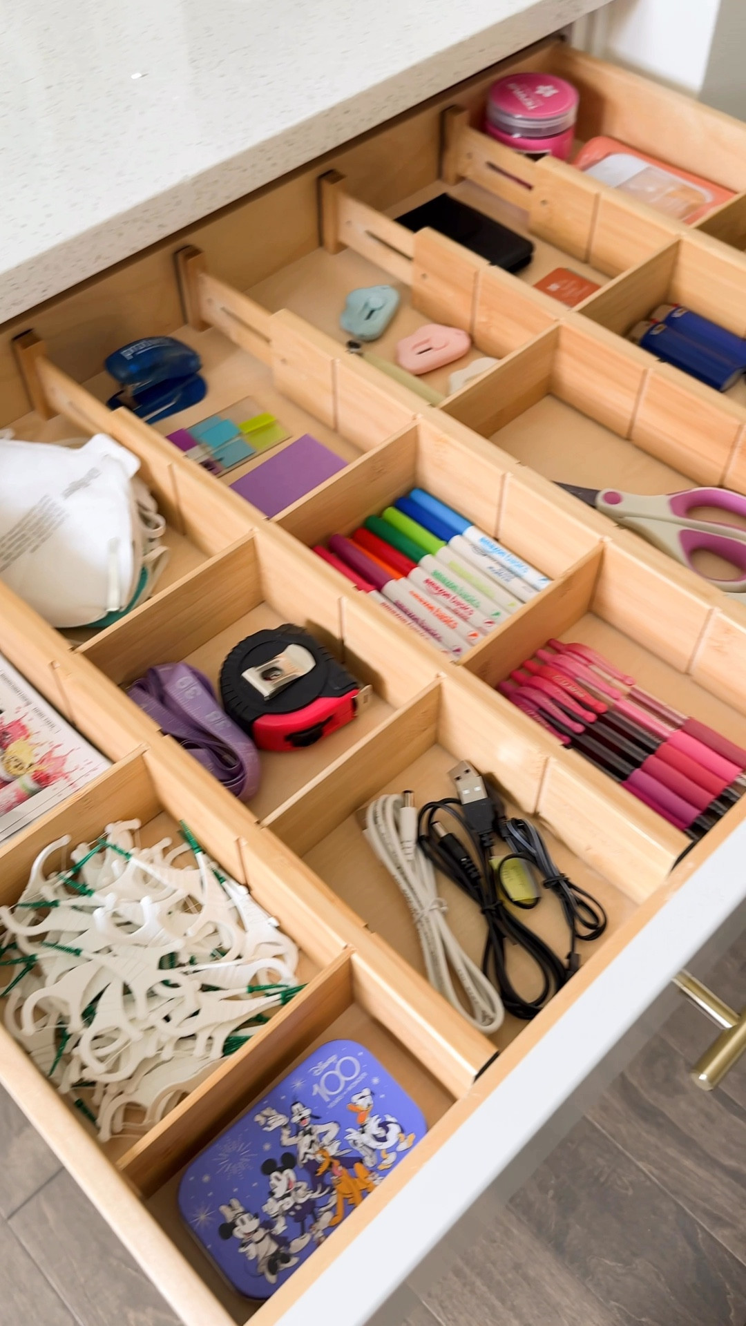 Junk drawer organization! 

Bamboo drawer dividers, sanitizer, markers, floss picks, box cutter, pilot pens, pruning shears

#LTKFindsUnder50 #LTKSummerEdit #LTKHome