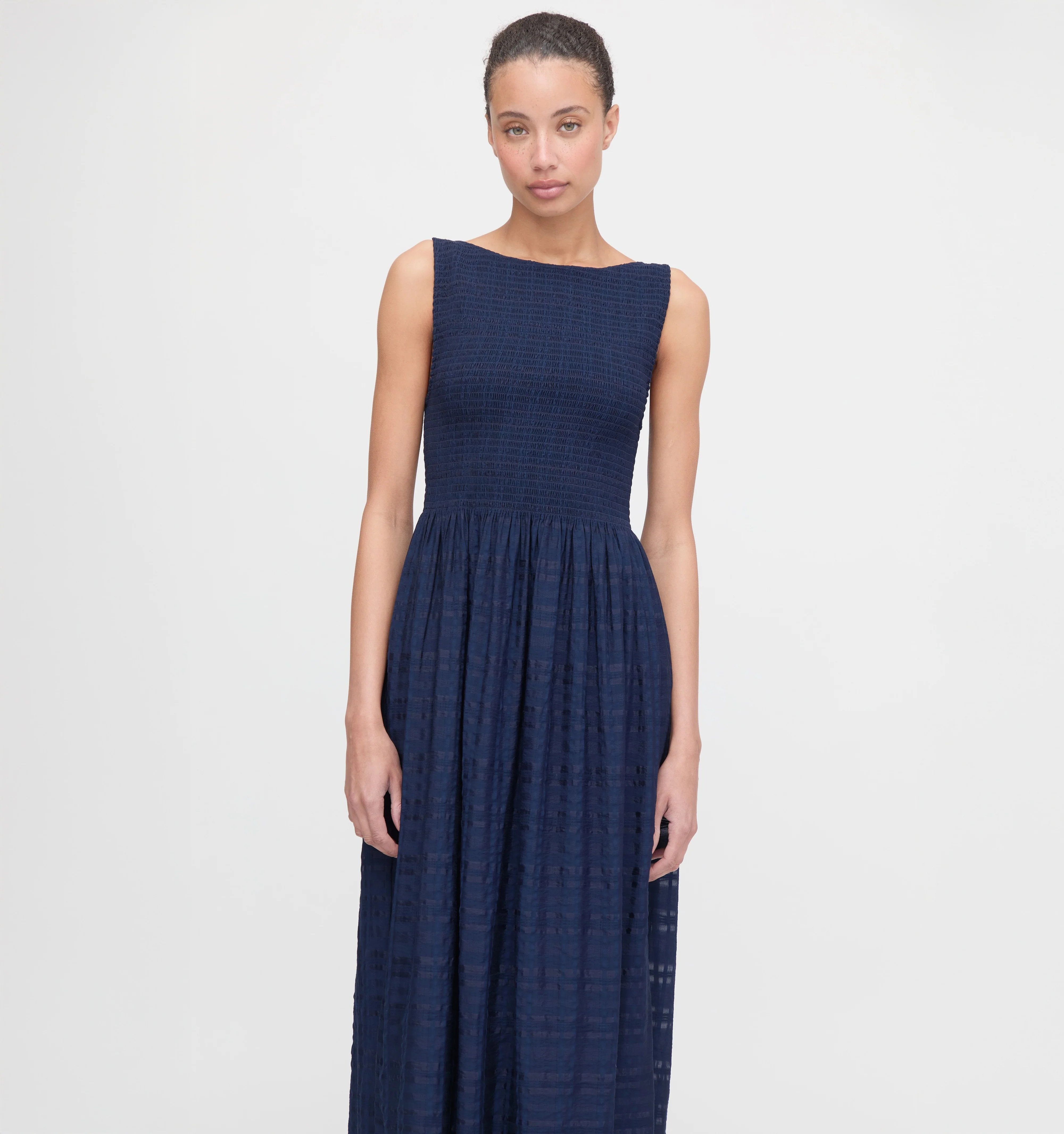 The Cosima Nap Dress - Navy Sheer Plaid | Hill House Home US