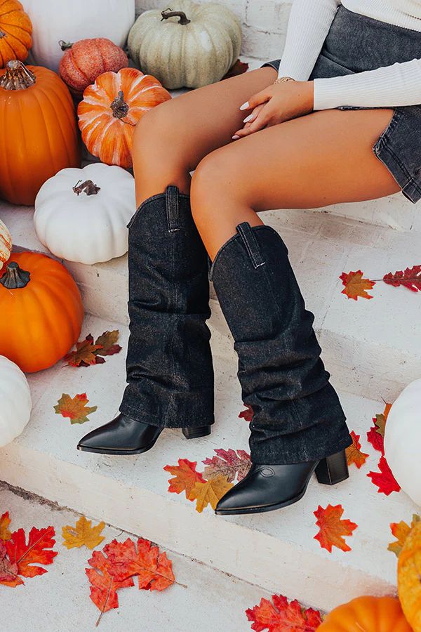 The Mila Denim Cowboy Boot In Black | Impressions Online Boutique