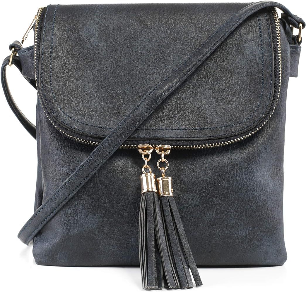 Lady's Fashion Vegan Leather Small Crossbody Purse with Double Tassel | Amazon (US)