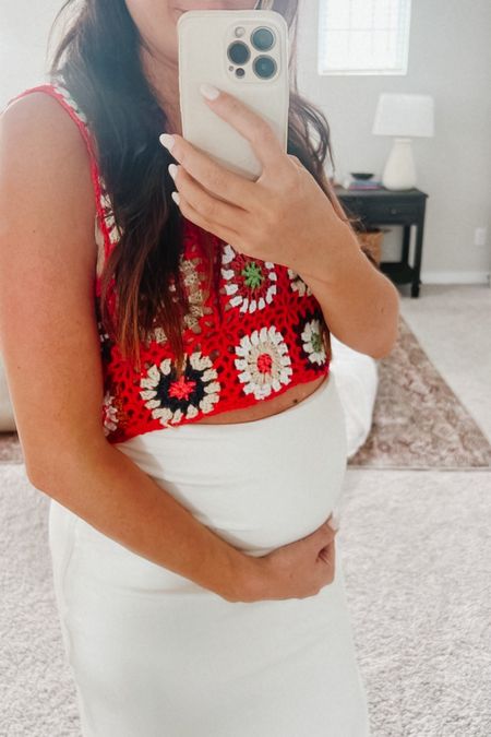 This white skirt is a MUST HAVE for pregnant mommas or someone looking for extra support in the tummy area. It zips up the side and has rouching on one side making it nice and stretchy but also holds you in. Its worth every single penny. You can dress up with a nice top or down with a graphic tee. 

I’m wearing this red crochet amazon top with it on our babymoon trip next weekend with a turquoise earring I’ll also link below. 😍 

#babymoon #amazonfind #maternity #pregnancy #bumpfriendly #bump-friendly #crochet #coverup #honeymoon #tropical #whiteskirt

#LTKcurves #LTKbump #LTKSeasonal