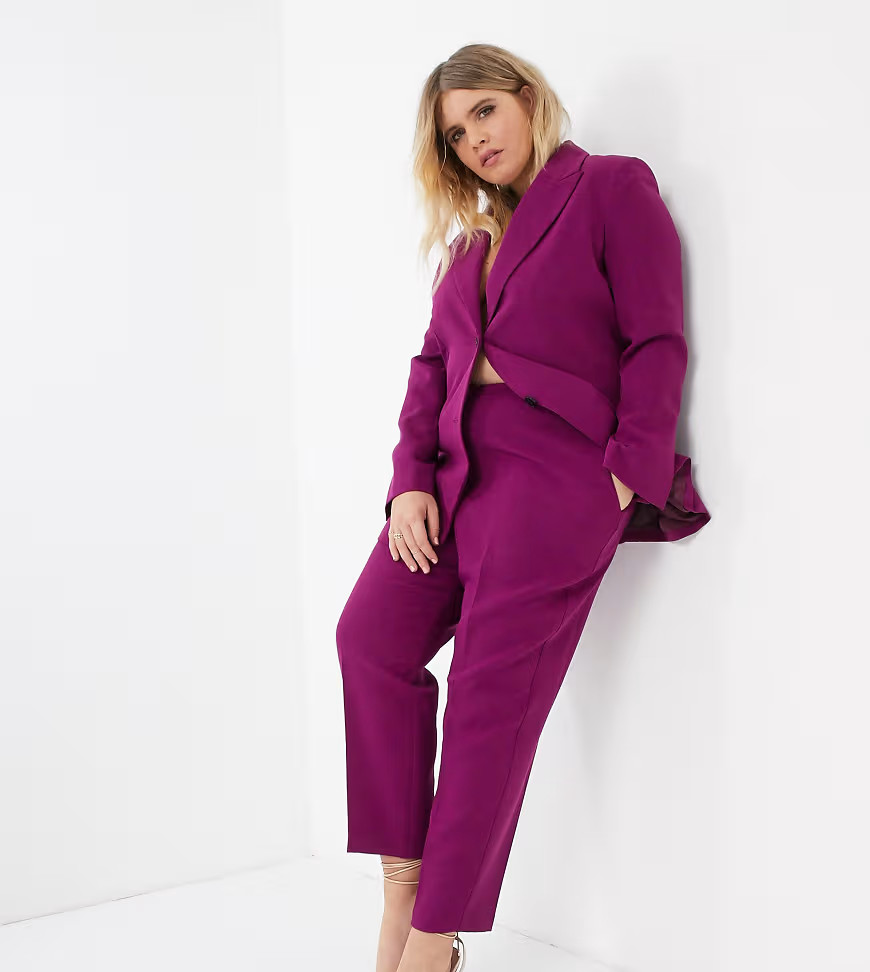 ASOS DESIGN Curve pop slim suit pants in purple | ASOS (Global)