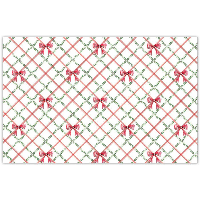 Red Bow with Greenery Trellis Pattern Placemats | Rosanne Beck Collections