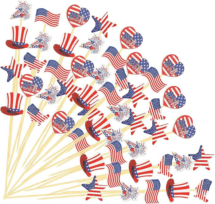 Nuenen 240 Pcs 4th of July Toothpick Patriotic Cocktail Picks American Flag Cupcake Topper 4.72 I... | Amazon (US)