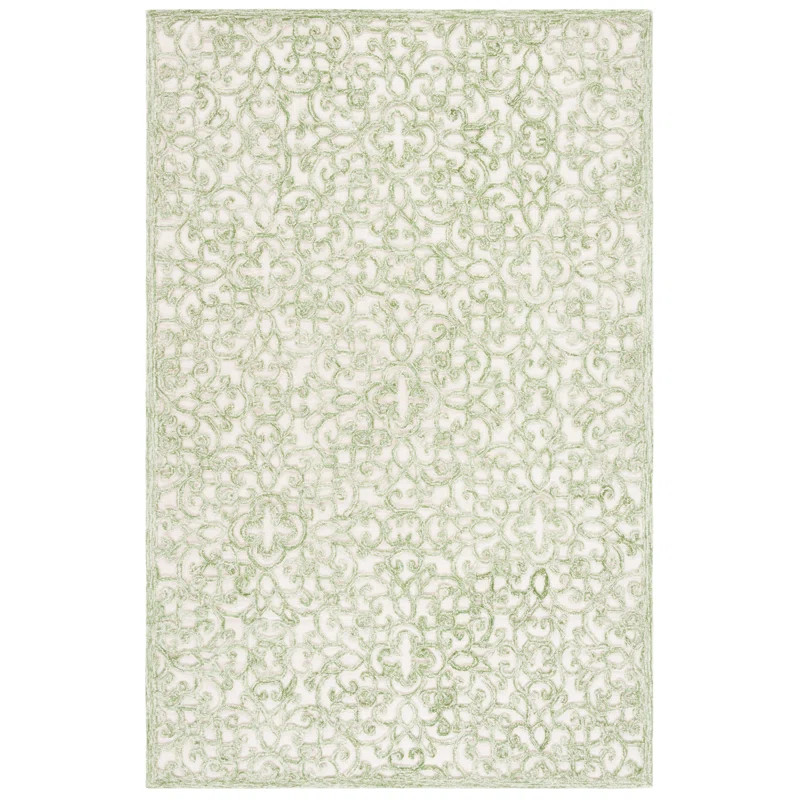 Trella Handmade Wool Ivory / Green Rug | Wayfair North America