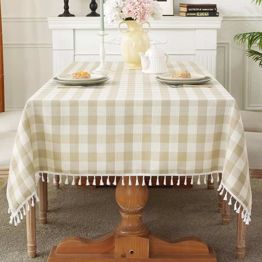 Laolitou Checkered Tablecloth Square Washable Buffalo Plaid Table Cloth with Tassel Cotton Linen ... | Amazon (US)