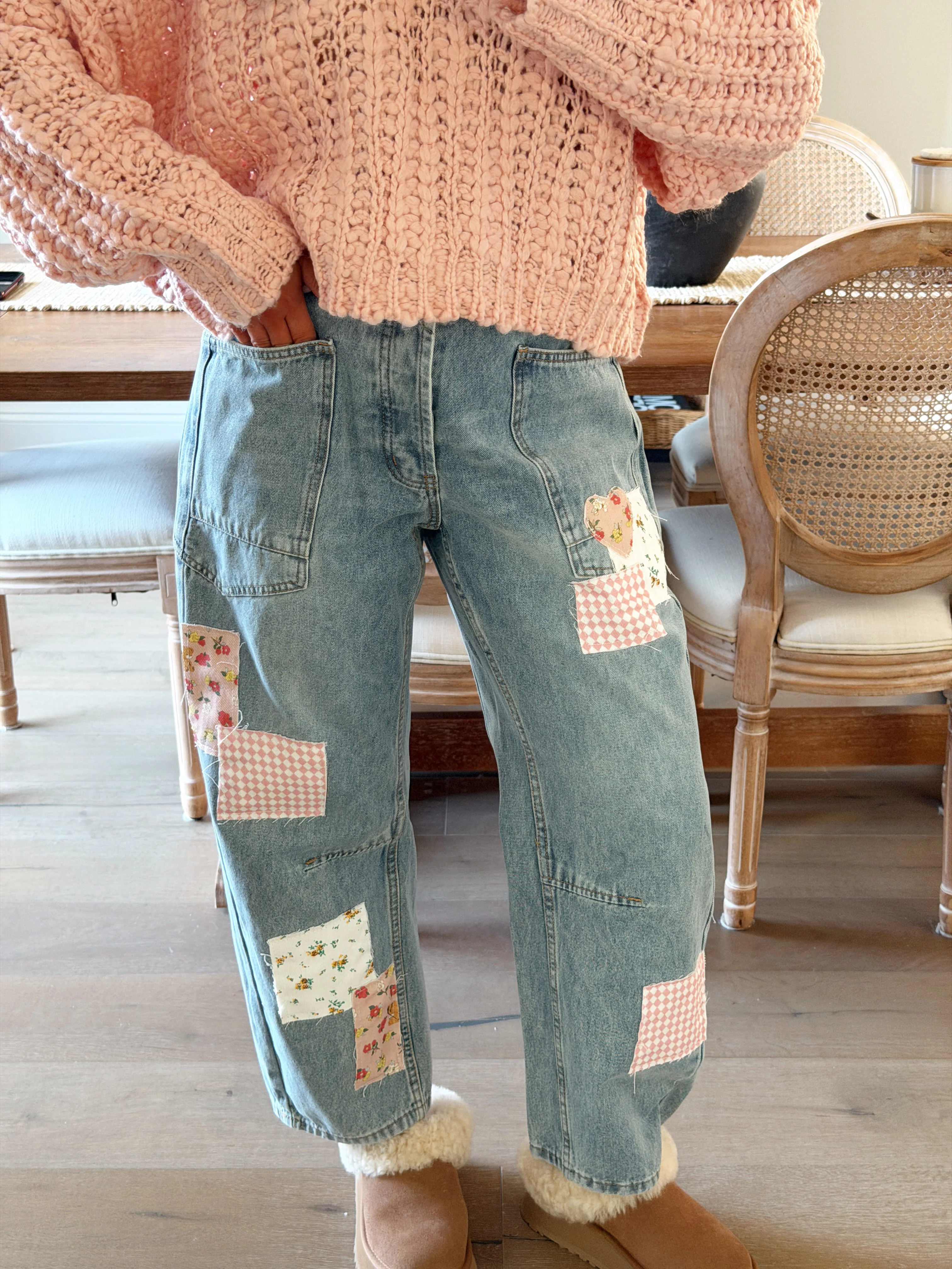 Sweet Stitch Patchwork Barrel Jeans | Shop Your Darling Style
