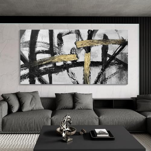CHATYOUNG Large Black and White Wall Art, Modern Paintings Gold Abstract Graffiti Canvas Artwork Wall Pictures for Living Room Bedroom Dining Room Home Office Decor 24x48 In | Amazon (US)