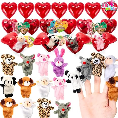 JOYIN 28 Packs Valentines Day Prefilled Hearts with Plush Animal Finger Puppet and Valentins Card... | Amazon (US)