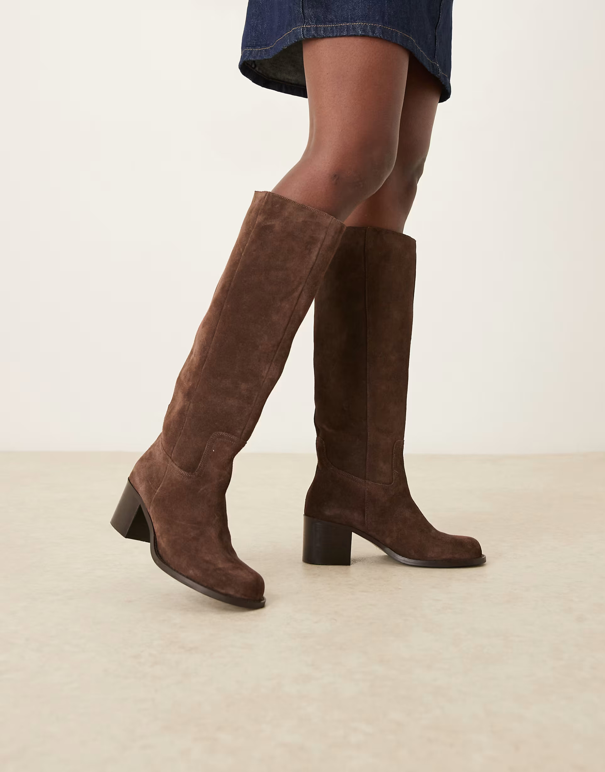 ASOS DESIGN Clyde suede round toe pull on knee boots in chocolate suede | ASOS (Global)
