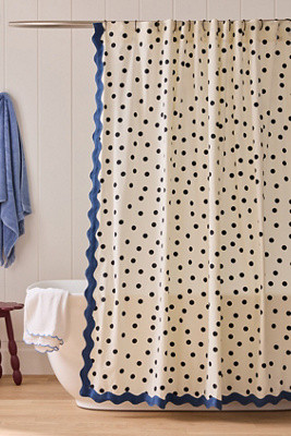 Maeve Cotton Polka Dot Scallop Shower Curtain | Anthropologie (US)