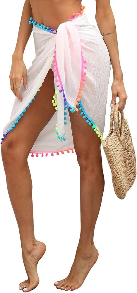 Women Short Sarongs Beach Wrap Sheer Bikini Wraps Skirt Cover Ups for Swimwear | Amazon (US)