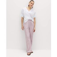 M&S Linen Blend Wide Leg Trousers Raspberry Mix | Marks & Spencer (UK)