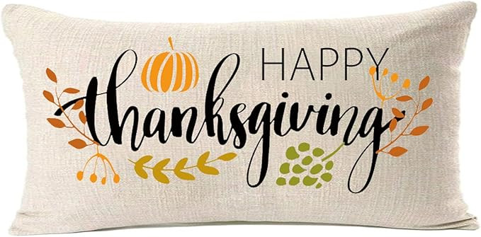 MFGNEH Thanksgiving Decorations Pillow Covers 12x20 Inch,Happy Thanksgiving Decor Thanksgiving Lu... | Amazon (US)