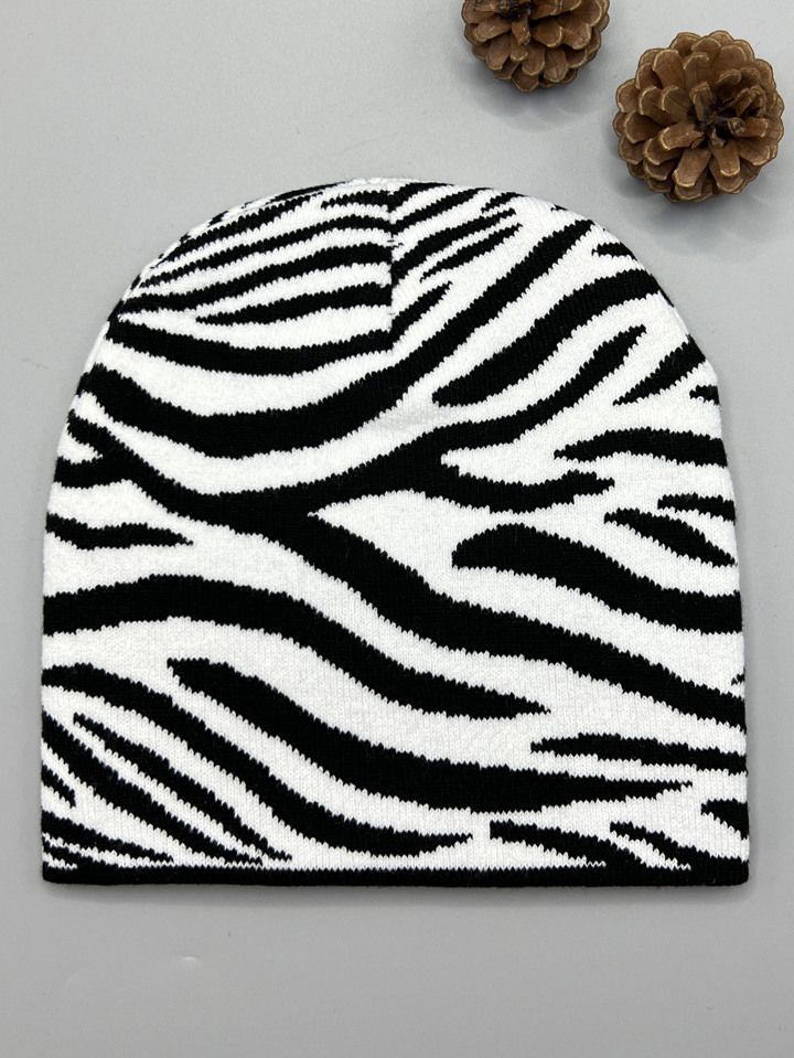 1pc Zebra Graphic Beanie Simple Casual Solid Color Knit Hats Winter Warm Skull Cap Coldproof Bean... | SHEIN