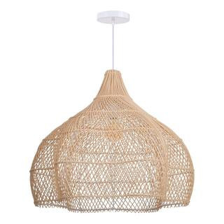 60-Watt 1-Light Natural Handwoven Rattan Pendant Light with Teardrop Shade, No Bulbs Included, 24 in. | The Home Depot
