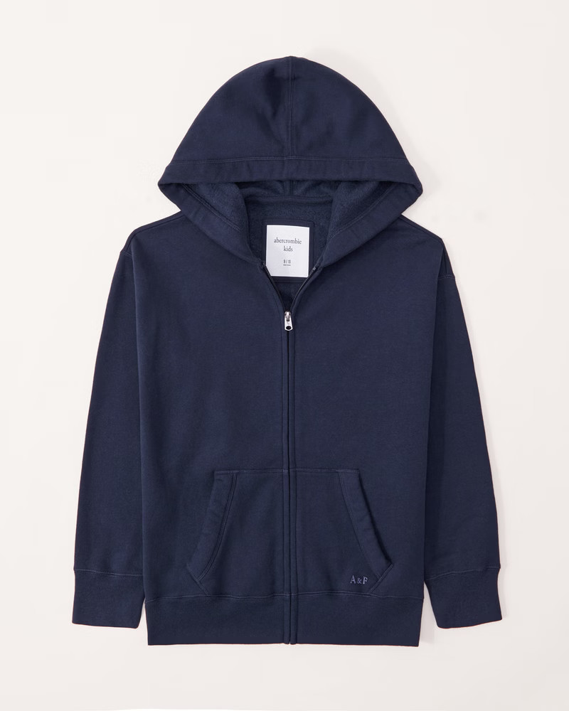 abercrombie kids girls essential legging-friendly full-zip hoodie in navy - size 17/18 | Abercrombie & Fitch (US)
