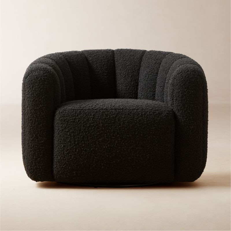 Fitz Channeled Black Boucle Swivel Chair + Reviews | CB2 | CB2