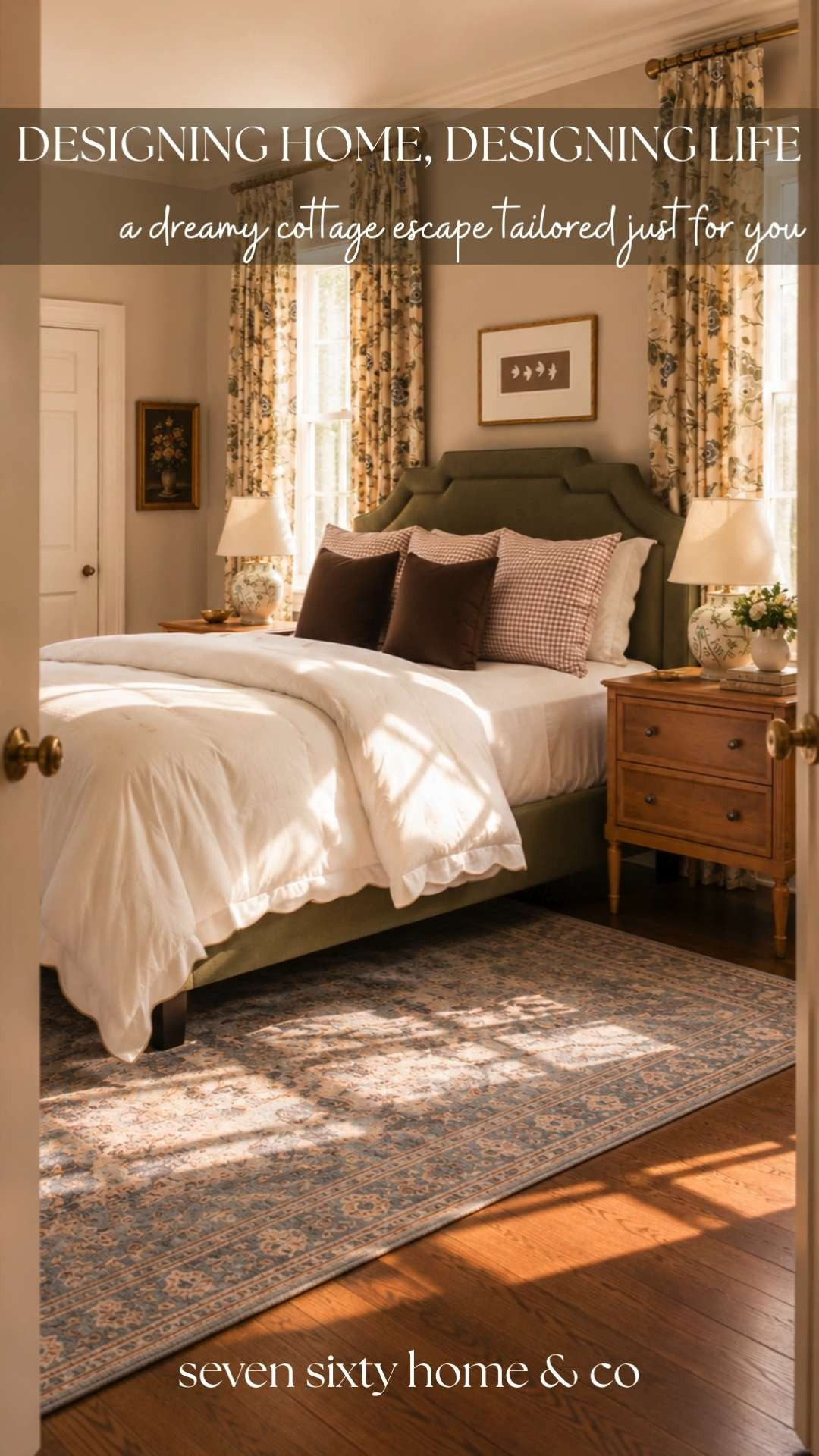 I love bedrooms that feel soft, layered, and quietly lived in, and this space has such a beautiful balance of warmth and character. The tailored olive headboard, romantic patterned curtains, warm wood furniture, and vintage-inspired rug all work together to create a room that feels calm, grounded, and welcoming.

cozy bedroom inspiration, olive upholstered bed, warm traditional interiors, floral curtain styling, layered neutral bedroom, cottage inspired decor, vintage style bedroom rug, collected bedroom aesthetic, warm cozy home, designer inspired interiors, elegant traditional bedroom, soft neutral bedding, warm ambient decor, heritage cottage style, layered home textures, timeless bedroom decor, cozy elegant home, gathered living aesthetic, traditional modern bedroom, collected cozy interiors 

 #LTKHome
