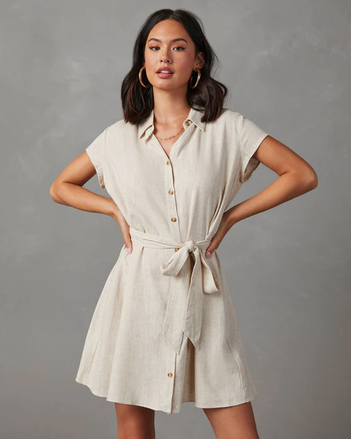 Larue Linen Button Down Mini Dress - Oatmeal | VICI