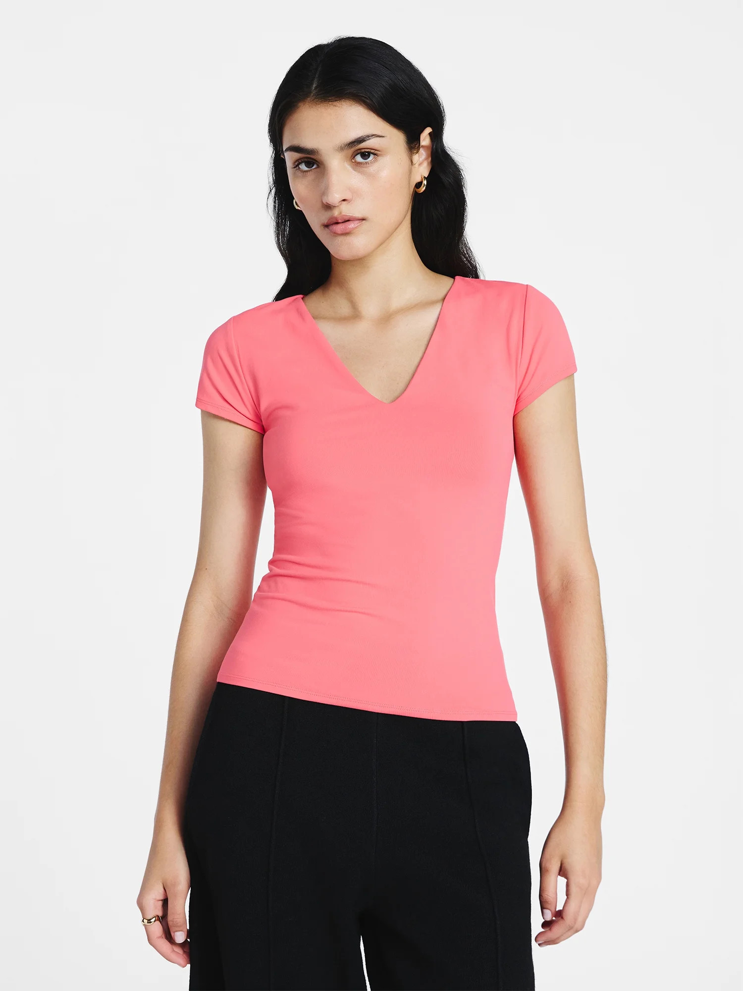 Scoop Women's and Women's Plus Ultimate Refined Contour V Neck Tee, Sizes XS-4X | Walmart (US)