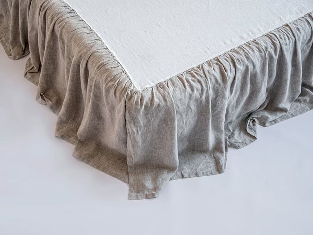 Linen Dust Ruffle Bed Skirt Stone Washed Super Soft Queen King Twin Full Double Natural Organic E... | Etsy (US)