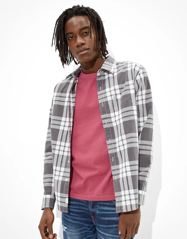 AE Plaid Button-Up Shirt | American Eagle Outfitters (US & CA)