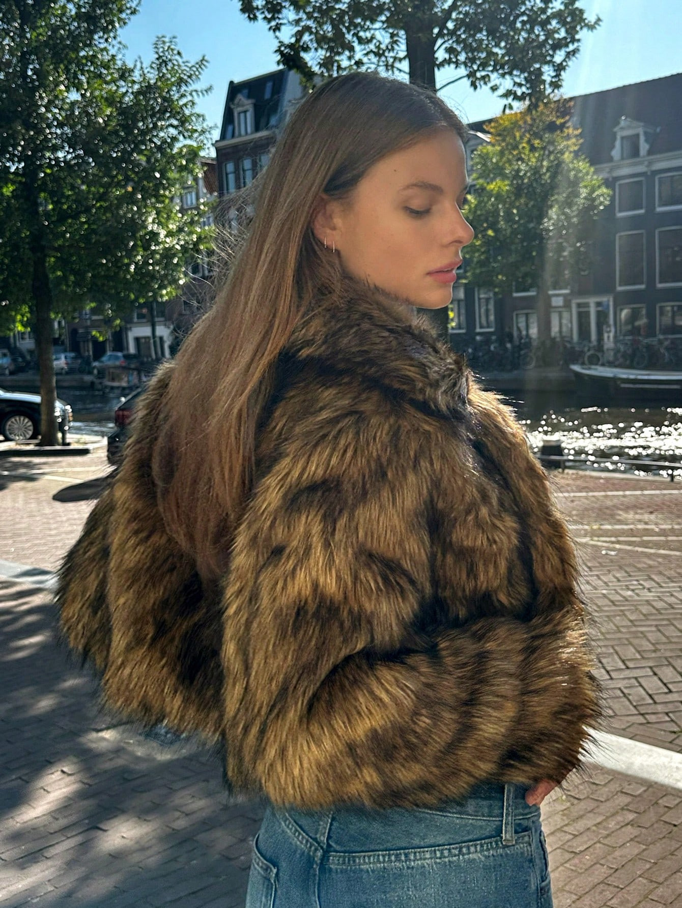 SHEIN EZwear Ladies Winter Front Open Short Fluffy Jacket | SHEIN