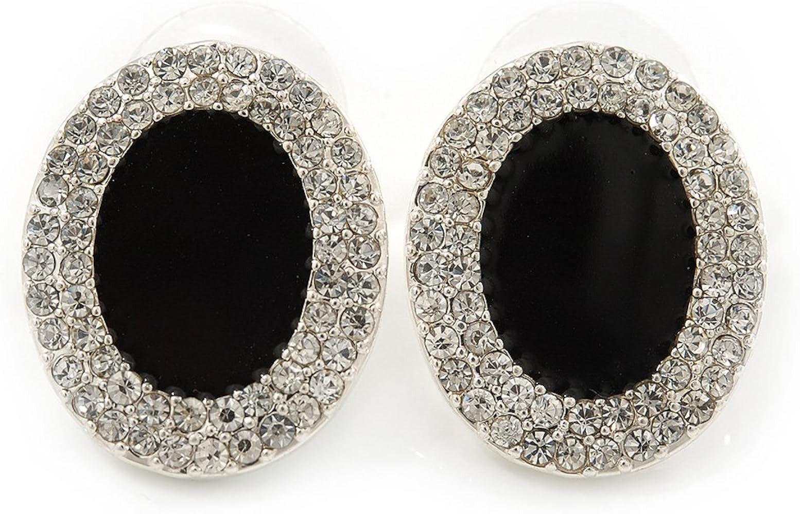 20mm L/Crystal Black Enamel Oval Stud Earrings/Rhodium Plating | Amazon (UK)