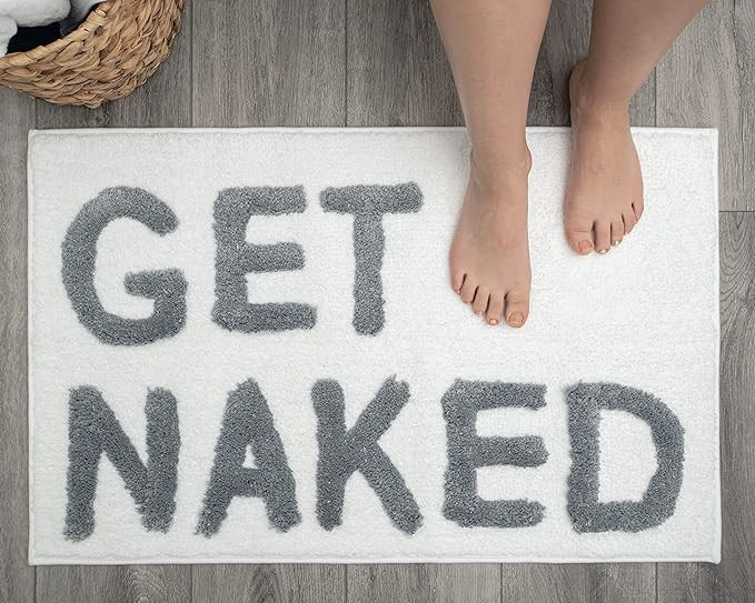 Get Naked Bath Mat - White Get Naked Rug - Cute Bath Mat - Fun Bath Mat - Cool Bathroom Stuff - F... | Amazon (US)