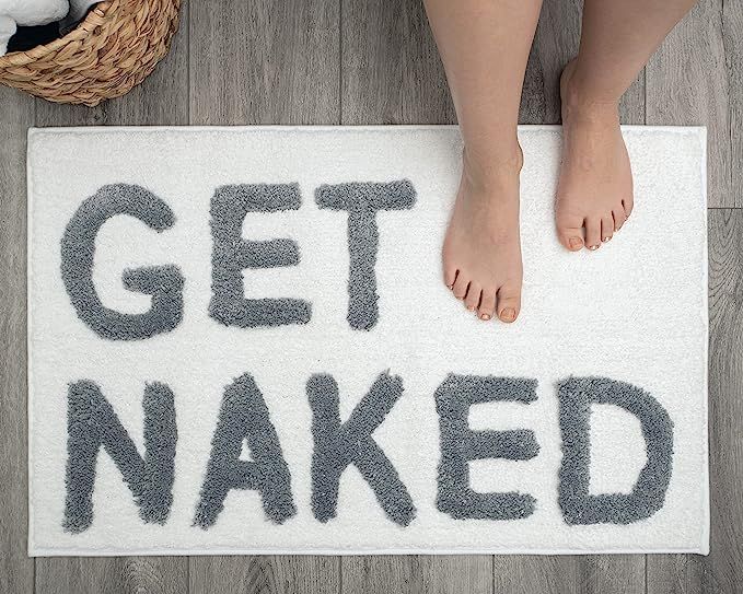 Get Naked Bath Mat - White Get Naked Rug - Cute Bath Mat - Fun Bath Mat - Cool Bathroom Stuff - F... | Amazon (US)