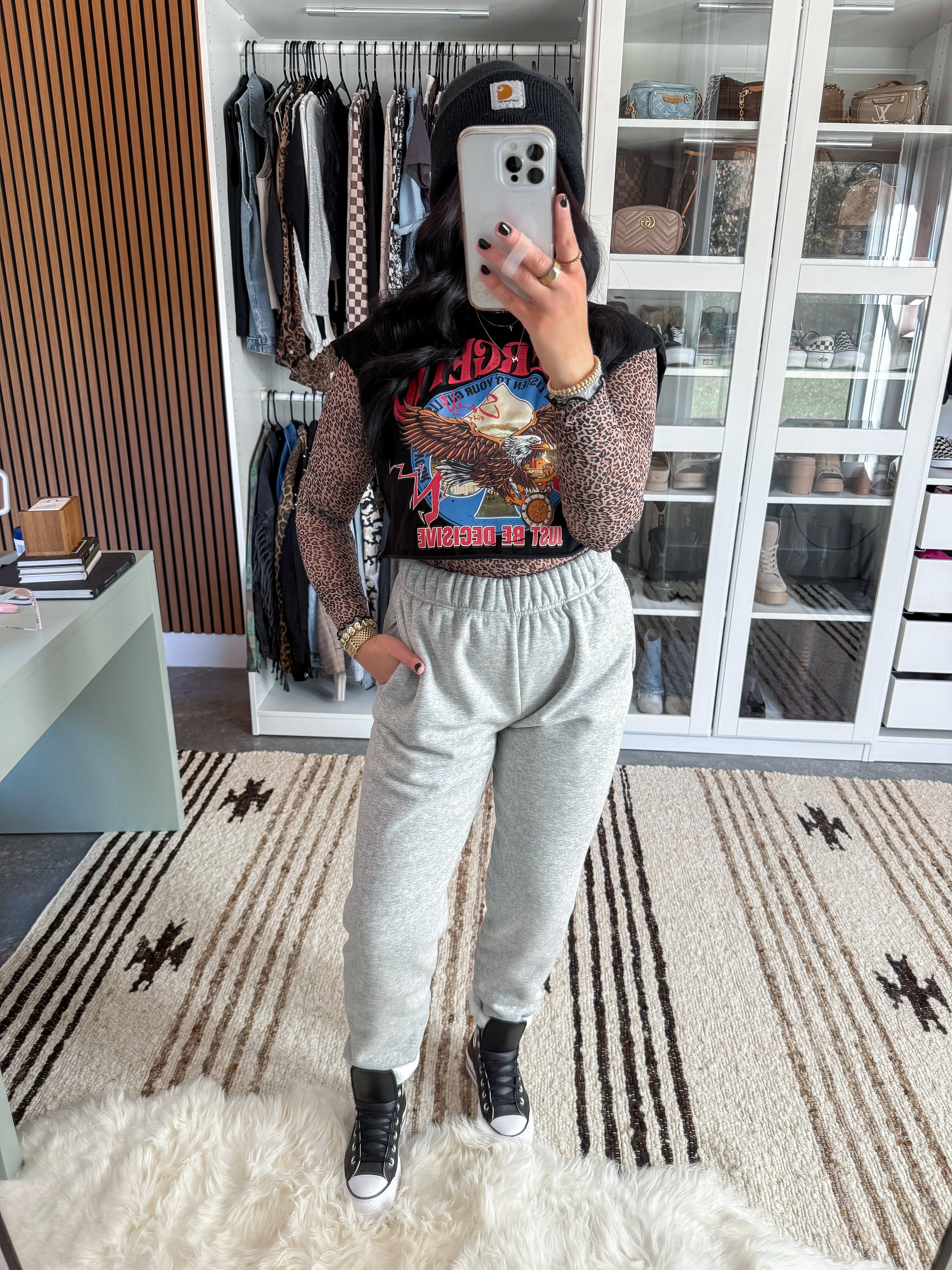 Edgy Yet Easy OOTD 👏🏼

Graphic Tee - small
Sweatpants - sized up one to a medium for a baggier fit, but I also could've done my usual small
Bralette - medium

*my exact leopard top is no longer available, so I am linking an alternative! 

I love this leopard print & graphic tee combo! Paired these tops with the comfiest heather grey sweatpants & finished the look with my black Carhartt beanie and some black leather platform converse sneakers! 🖤

 

 #LTKCyberWeek #LTKootd #LTKSaleAlert