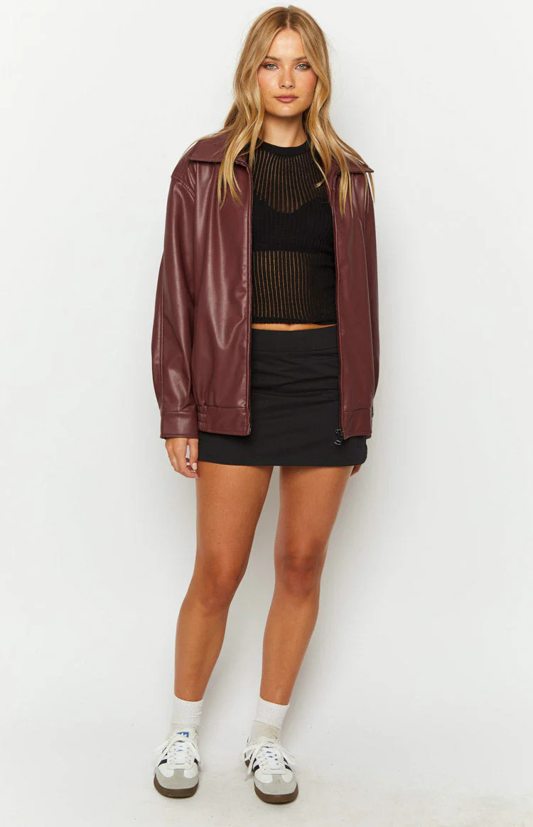 Abbi PU Red Bomber Jacket | Beginning Boutique (US)