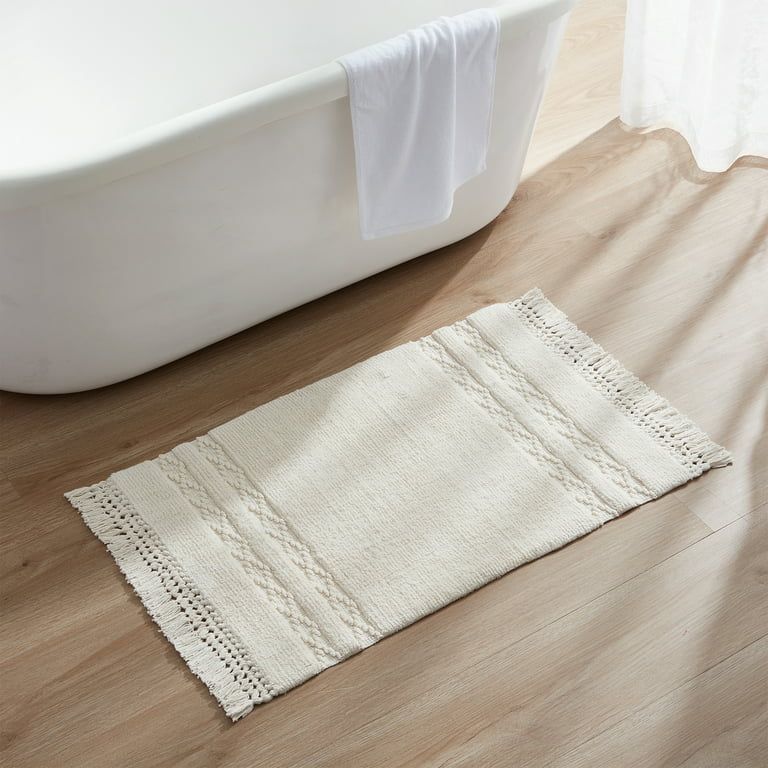 My Texas House Alice Stripe Macrame Cotton Bath Rug, Ivory, 20" x 32" | Walmart (US)